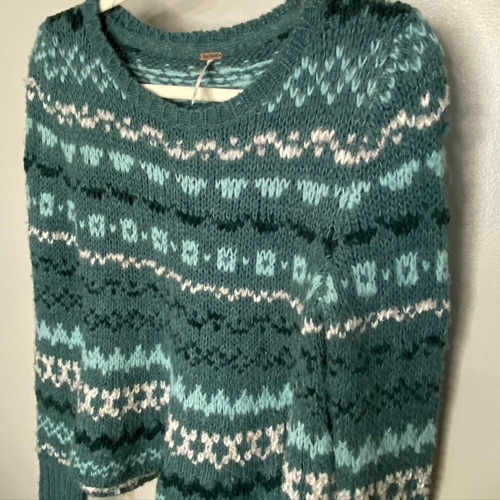Women's Free People Through the Storm Wool Blend Fair Isle Sweater Green XS - Picture 3 of 11